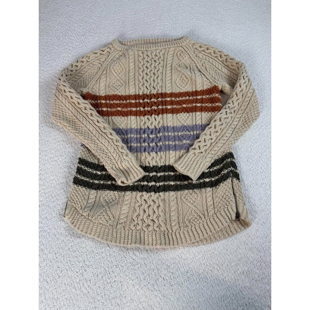 L.L. Bean Signature Womens Cable Chunky‎ Knit Fisherman Pullover Sweater Beige S
